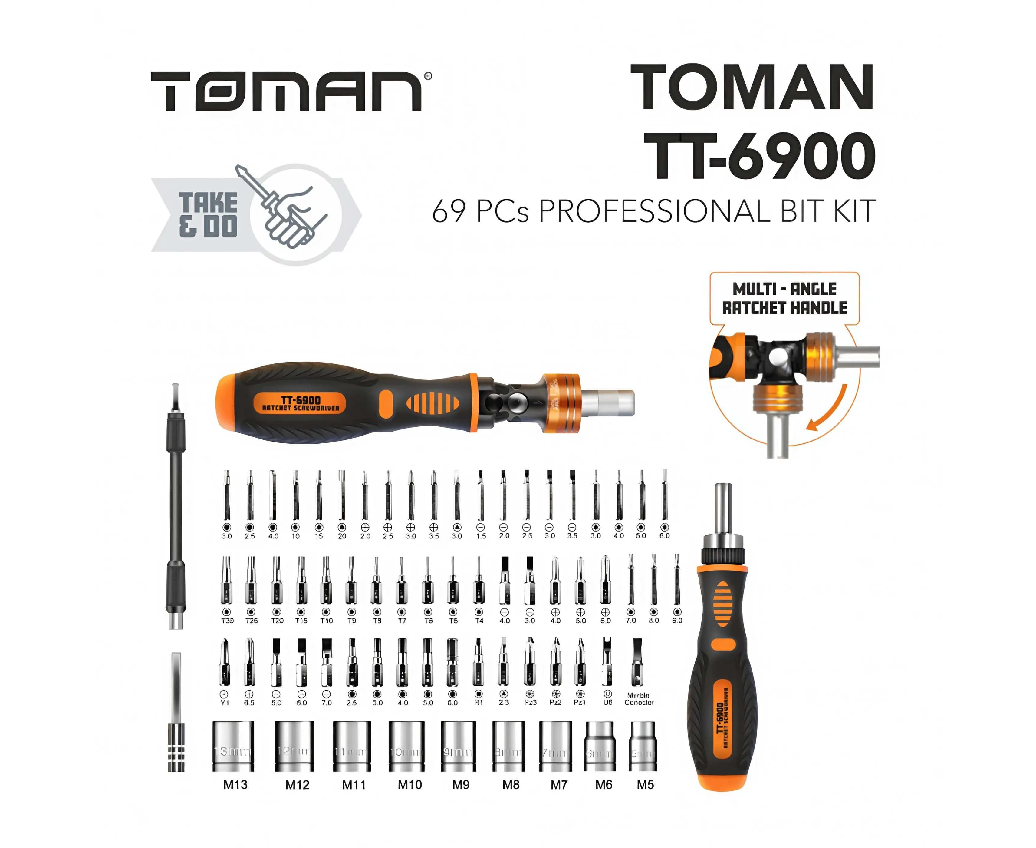 Juego De Herramientas BIT Profesional Toman TT6900 - 69 Piezas