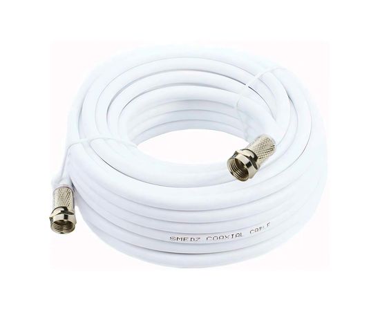 Cable Coaxial RG6 - 20mts Con 2 Conectores F, Color: Blanco, Length: 20mt, Sat25.com