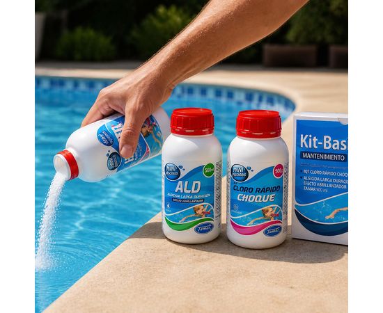 Kit Mantenimiento Piscinas Pequeñas Cloro Choque 500g y Algicida 500ml Tamar, Sat25.com